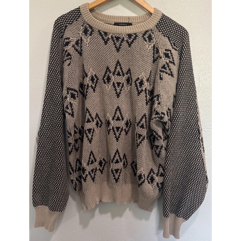 Vintage Generra Collection Geometric Crew Neck Knit Cotton Sweater Size Medium